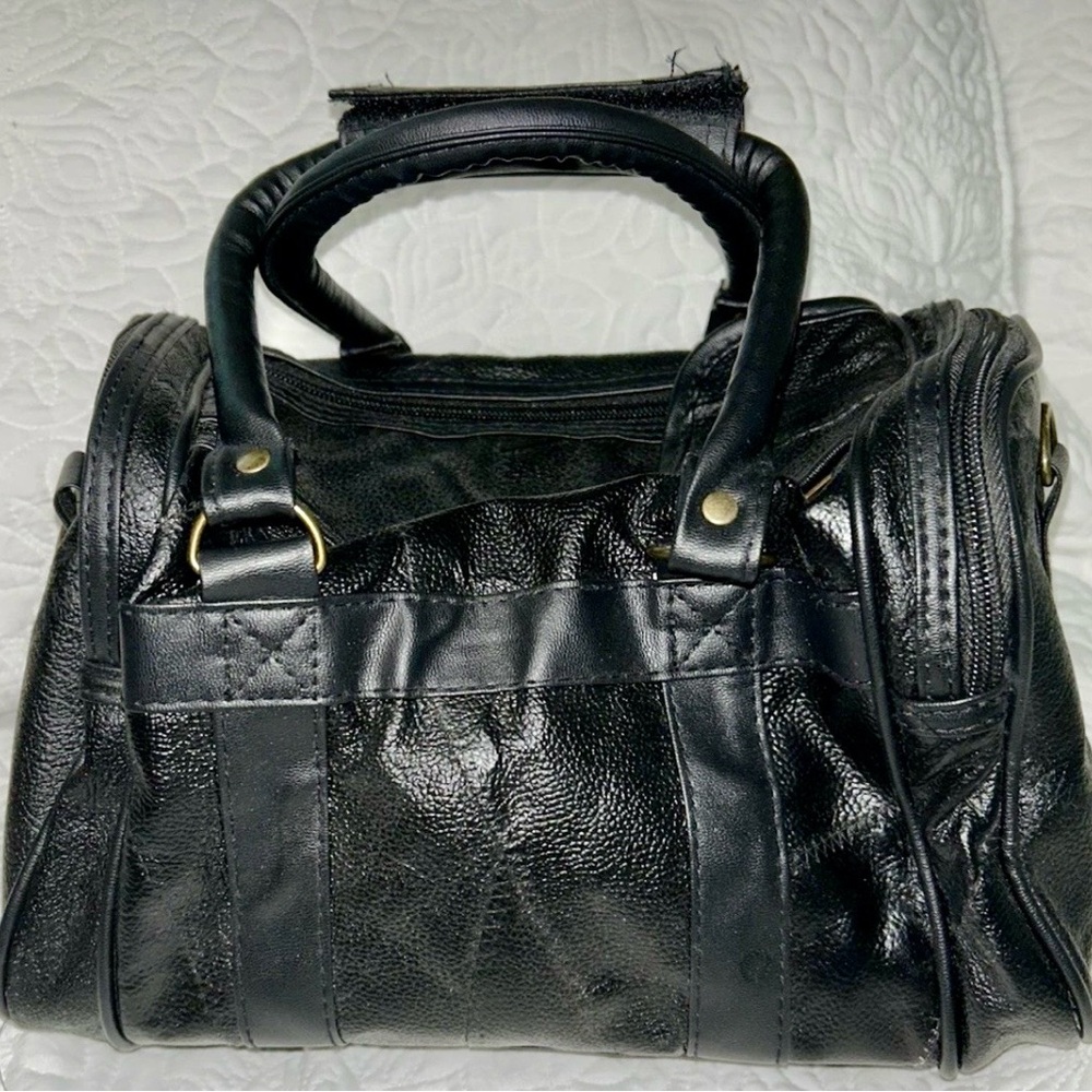 Black Leather Satchel style Travel Bag Toiletries Makeup NWT